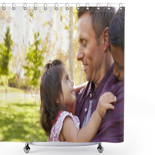 Personality  Dad With Children In Park Shower Curtains