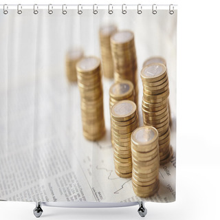 Personality  Stacks Of Euro Coins Shower Curtains