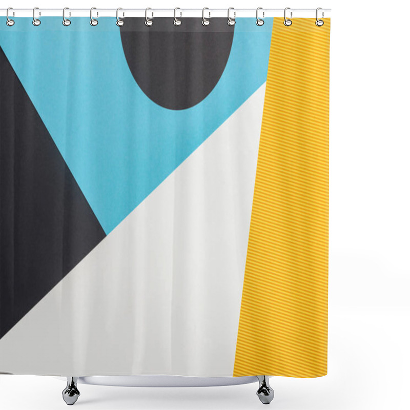 Personality  Top View Of Black, Yellow, Blue And White Abstract Geometric Background Shower Curtains