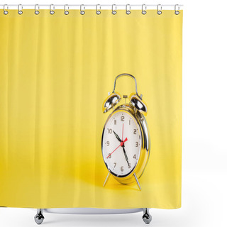 Personality  Silver Alarm Clock On Yellow Background Shower Curtains