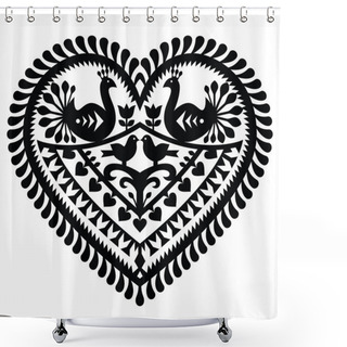 Personality  Polish Folk Art  Heart Pattern For Valentine's Day - Wycinanki Kurpiowskie (Kurpie Papercuts)  Shower Curtains