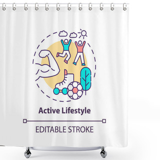 Personality  Active Lifestyle Concept Icon. Exercise Routine. Healthy Living. Workout For Body Care. Brain Health Idea Thin Line Illustration. Vector Isolated Outline RGB Color Drawing. Editable Stroke Shower Curtains