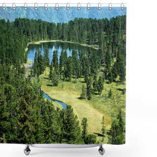 Personality  Wild Landscape, Forest Lake Karacol, Altai, Russia Shower Curtains