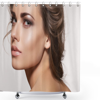 Personality  Glamour Portrait Of Beautiful Woman Model With Fresh Daily Make-up Shower Curtains