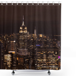 Personality  Aerial View Of Buildings And Night City Lights In New York, Usa Shower Curtains