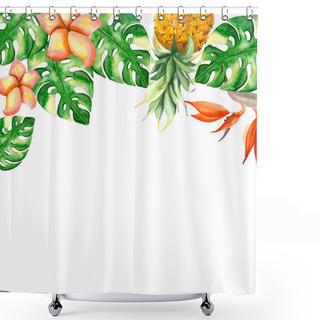 Personality  Frame Of Pineapple, Flowers And Leaves Shower Curtains