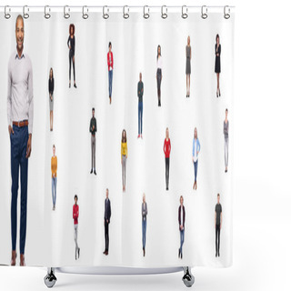 Personality  Set Of Multi-ethnic People Is Posing On White Background Shower Curtains