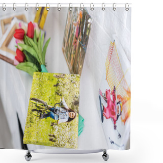 Personality  Photography Printed On Canvas With Gallery Wrap Method Of Canvas Stretching. Photo Of Active Little Girl Shower Curtains