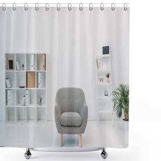 Personality  Modern Office Interior With Grey Armchair And Folders On Shelves Shower Curtains