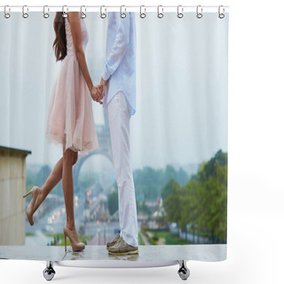 Personality  Unrecognizable Couple In Front Of The Eiffel Tower In Paris Shower Curtains