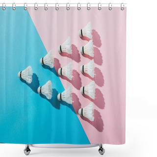 Personality  Top View Of Composition With Badminton Shuttlecocks On Blue And Pink Shower Curtains