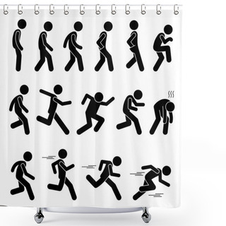 Personality  Various Human Man People Walking Running Runner Poses Postures Ways Stick Figure Stickman Pictogram Icons Shower Curtains