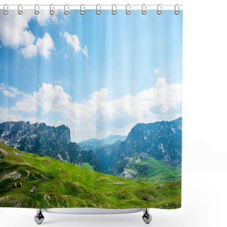 Personality  Wooden Houses On Green Valley In Durmitor Massif, Montenegro Shower Curtains