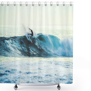 Personality  Surfer Catching Breaking Wave In Bali Shower Curtains