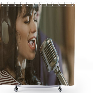 Personality  Sensual Young Female Singer Performing Song Shower Curtains