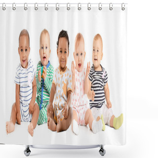 Personality  Cute Little Babies On White Background Shower Curtains