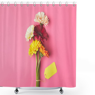 Personality  Bouquet Of Colorful Gerbera Flowers With Blank Tag, Mothers Day Concept Shower Curtains