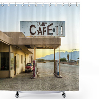 Personality  Wrecked Car At An Abandoned Petrol Station In The Desert Village Shower Curtains