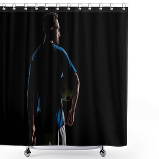 Personality  Silhouette Of Muscular Sportsman Holding Ball Isolated On Black Shower Curtains