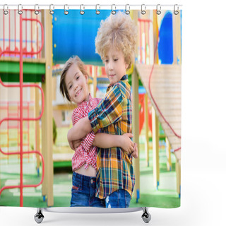 Personality  Adorable Little Brother And Sister Embracing Each Other At Playground  Shower Curtains