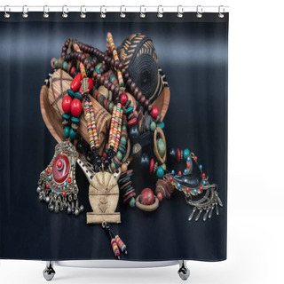 Personality  Traditional African Tribal Colorful Necklaces And Bracelets, Private Collection From Uganda, Kenya, Cameroon And Senegal Shower Curtains