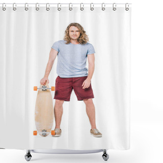 Personality  Handsome Young Man With Skateboard Shower Curtains