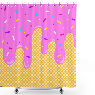 Personality  Ice Cream Melted Background With Waffle Or Cone Shower Curtains