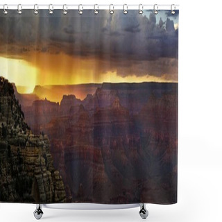 Personality  View Of The Grand Canyon At Sunset With Storm Clouds, Viewing Point Mather Point, South Rim, Grand Canyon, At Tusayan, Arizona, USA, North America Shower Curtains