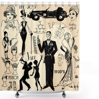Personality  Retro Women And Men Of Twenties Shower Curtains