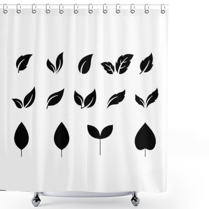 Personality  leaf icon set white background Leaves icon vector set isolated shower curtains