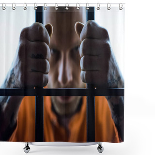 Personality  Angry Prisoner Holding Prison Bars And Looking At Camera Shower Curtains