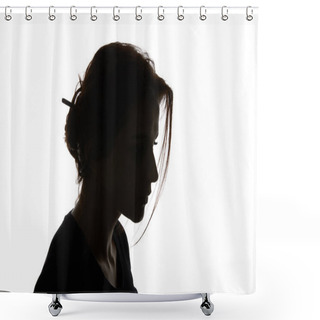 Personality  Silhouette Of Pensive Woman Looking Down Isolated On White Shower Curtains