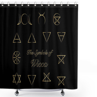 Personality  Golden Set Of Witches Runes, Wiccan Divination Symbols. Ancient Occult Symbols, Isolated On Black. Vector Illustration. Shower Curtains