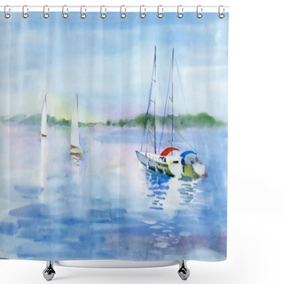 Personality  Summer Landscape With Sailboats Shower Curtains