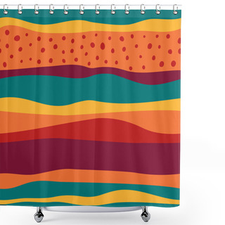 Personality  Thick Curved Stripes Seamless Pattern In Warm Summer Colours. Vector Abstract Background With Lines And Dots.  Shower Curtains
