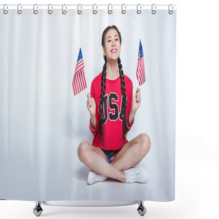 Personality  Asian Girl With American Flags Shower Curtains