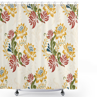 Personality  Baroque Floral Seamless Pattern,Ikat Oriental Embroidery On White Background.Aztec Style,natural Background,vector Illustration.design For Texture,fabric,clothing,wrapping,decoration,sarong,scarf. Shower Curtains