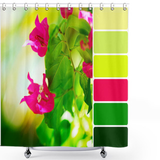 Personality  Fresh Flowers Over Green Leaves And Palette Of Colors Shower Curtains