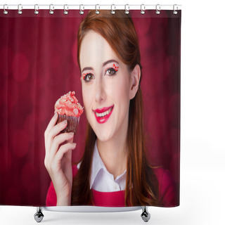 Personality  Redhead Girl With Cake. Shower Curtains