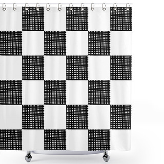 Personality  Vector Seamless Pattern. Chequered Background, Design Element With Black White Squares. Backdrop, Texture With Optical Illusion. Fabric Textile Shower Curtains