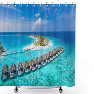Personality  Aerial Photo Of Beautiful Maldives Paradise Tropical Beach. Amazing View, Blue Turquoise Lagoon Water, Palm Trees And White Sandy Beach. Luxury Travel Vacation Destination. Sunny Aerial Landscape Shower Curtains