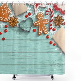 Personality  Christmas Background With Gingerbread, Spices And Ornaments Shower Curtains
