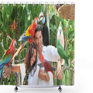 Personality  Young Couple With Tropical Birds Shower Curtains