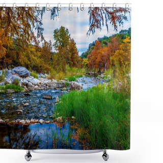 Personality  Stunning Fall Colors Of Texas Cypress Trees Surrounding The Crystal Clear Texas Hill Country Pedernales Rivers. Shower Curtains