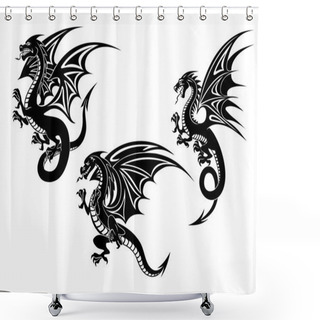 Personality  Black Flying Dragons Tattoo Design Shower Curtains