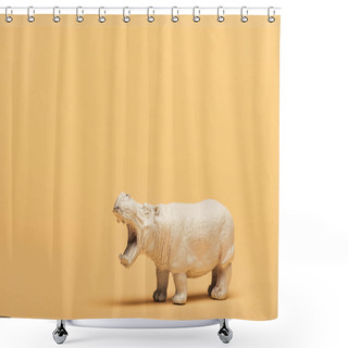 Personality  White Toy Hippopotamus On Yellow Background, Animal Welfare Concept Shower Curtains