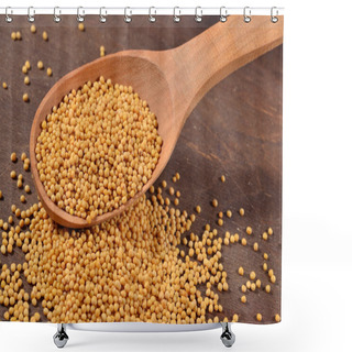 Personality  White Mustard Seeds In A Spoon Shower Curtains