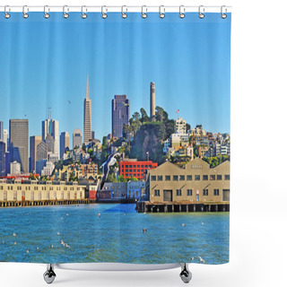 Personality  San Francisco: Skyline, Seagulls And Panoramic View Of The City And The Bay Shower Curtains