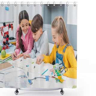 Personality  Preteen Schoolchildren Making Robot With Details In Stem Education Class Shower Curtains