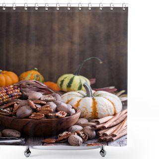 Personality  Pumpkins, Nuts, Indian Corn And Variety Of Squash Shower Curtains